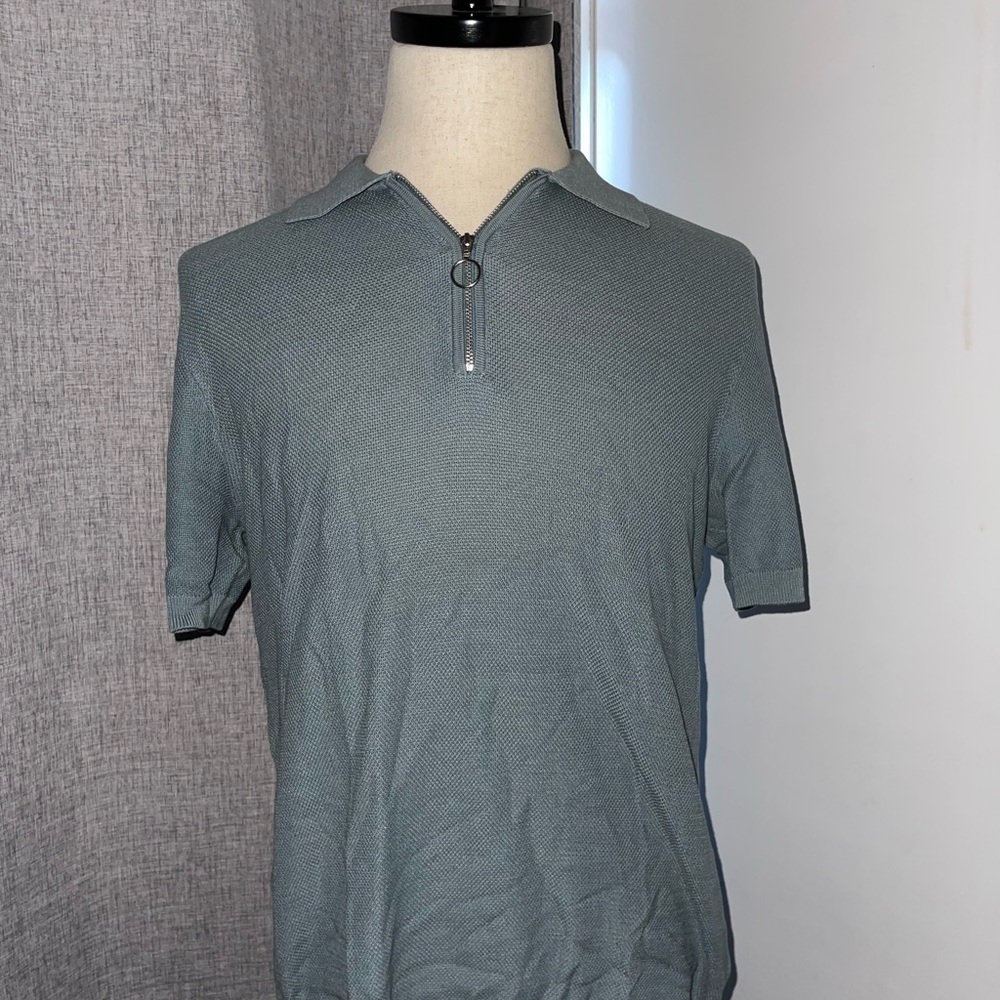 H&M Men's Blue Polo Shirt with Zip Collar